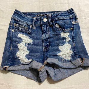 American Eagle Hi Rise Distressed Shortie Short